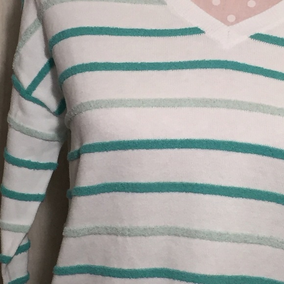 Talbots Terry Sweater White with Green stripes Size S - Picture 3 of 3