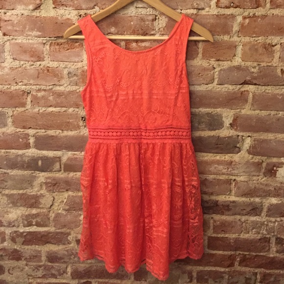 Coral lace mini dress