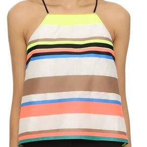 Milly Neon Striped Trapeze Camisole Size M