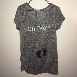 Maternity Tee "Oh Boy!" With blue foil footprints