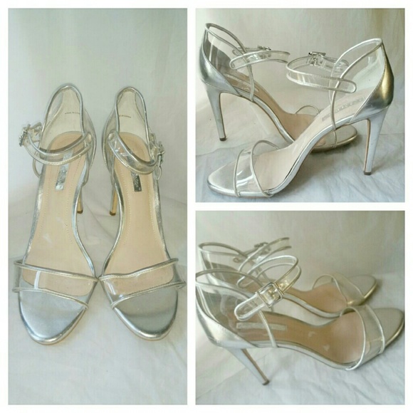 BCBGeneration Shoes - BCBG Generation Silver & Clear Open Toe Heels Sz 9