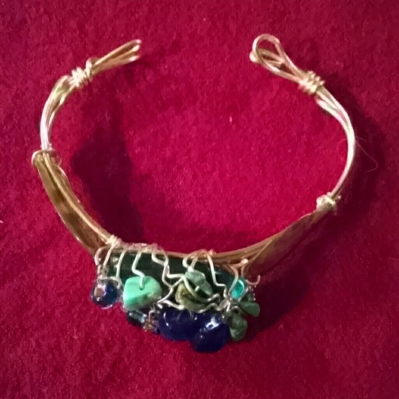 Turquoise and Abalone Wire Wrap Bracelet - Picture 2 of 4