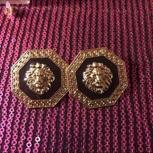 Black and gold post earrings