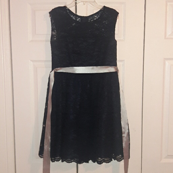 SOLD...Custom lace navy blue dress, size 10 little
