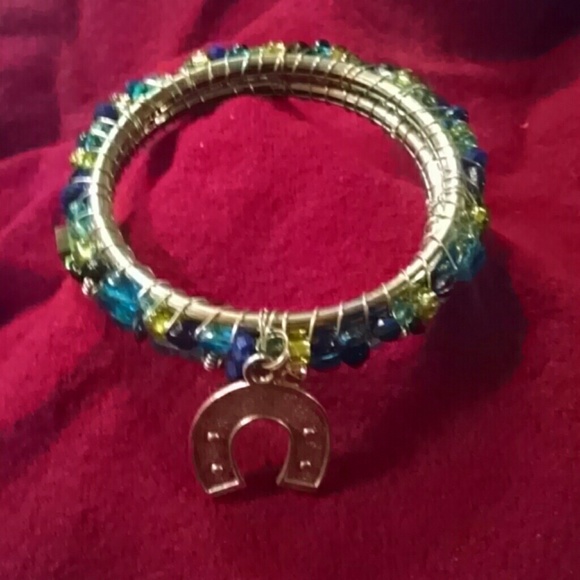 Wired Glass and Metal Beads Bangle Bracelet