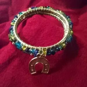 Wired Glass and Metal Beads Bangle Bracelet