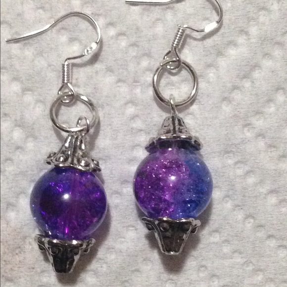 SOLD Blue and Purple Sparkly Glass Earrings - Picture 2 of 3