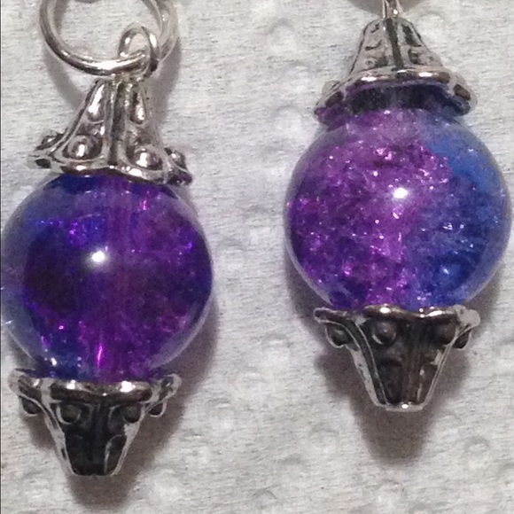SOLD Blue and Purple Sparkly Glass Earrings - Picture 3 of 3