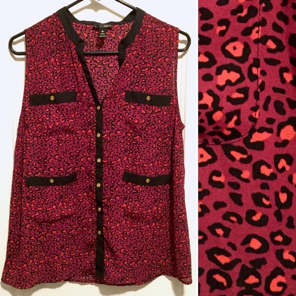 NWOT Leopard Sleeveless Blouse Bloomingdales Aqua