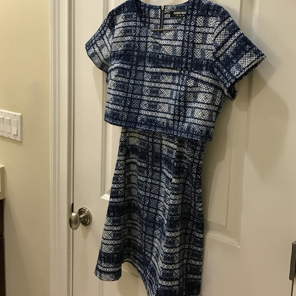 Fashion Union Navy and white patterned dress
