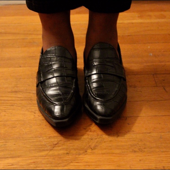 Zara Black Faux Snake Skin Platform Loafers