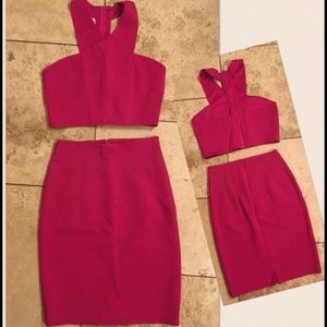 EXPRESS Pink 2 piece Dress Crop Top Skirt 2/Medium