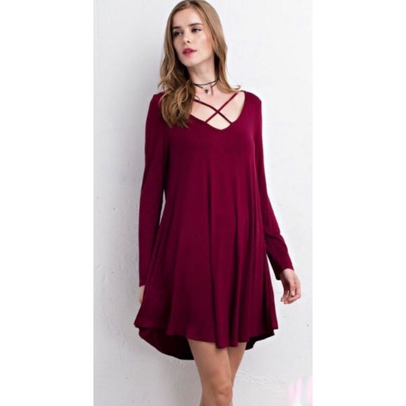 Last❣️Black Crisscross Tunic Trapeze Dress - Picture 3 of 4