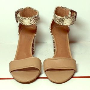 Tan and snakeskin print leather sandal