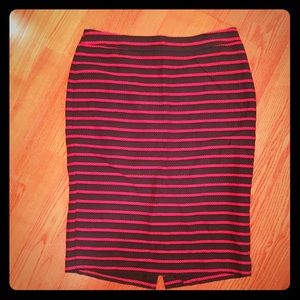Ann Taylor red striped navy midi pencil skirt, 10