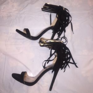 Black fringe heels