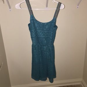 Teal Dress with Patterned Straps