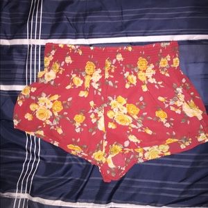 Red and floral patterned shorts