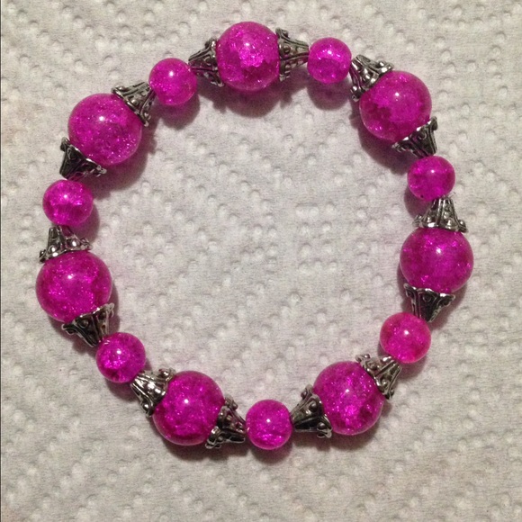 Pink Sparkly Glass Bead Bracelet - Picture 2 of 3