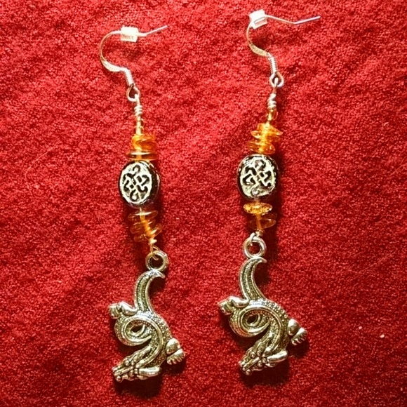 Amber Celtic Dragon Earrings