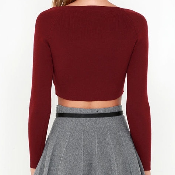 Lulu's Cropped Burgundy Sweater Top - Picture 3 of 4