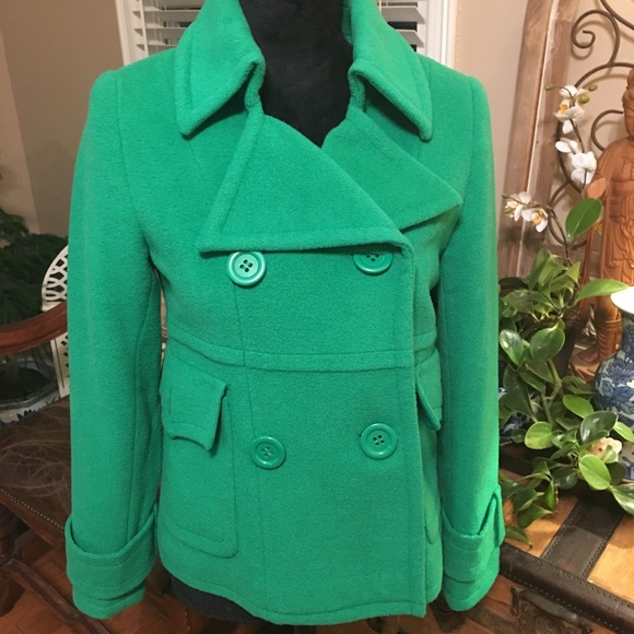 SOLD. Kelly Green Pea Coat - Picture 2 of 4