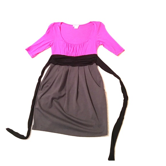 pink and grey dress with pockets