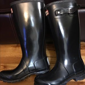 (Big) Kids Unisex Gloss Black Hunter Rain Boots