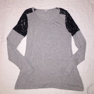 Grey black lace top
