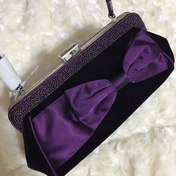 NWT Kate Landry Purple Velvet Clutch