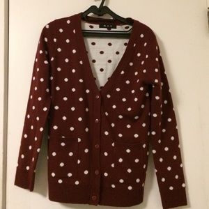 Maroon polka dot cardi