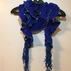 Gold and blue ruffle scarf