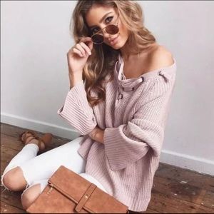 Acacia Lily Pink Lace Up Sweater