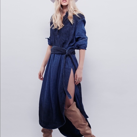 Free people denim dress with high side splits