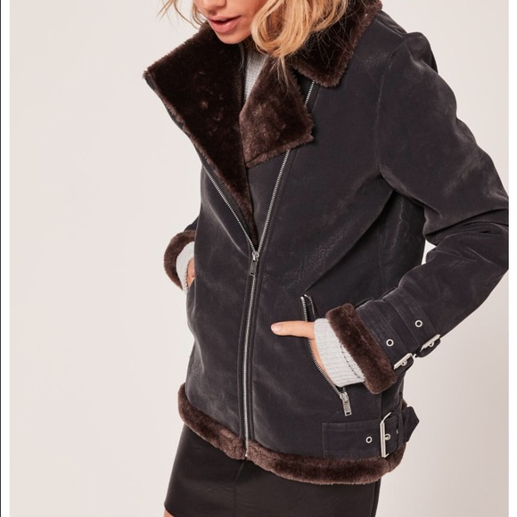 Missguided pilot fur lined shearling jacket