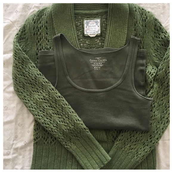 Olive Green Open Weave Sweater + Tank - Picture 4 of 4