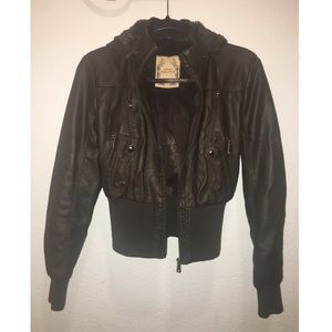 Fitted Dark Brown Faux Leather Jacket