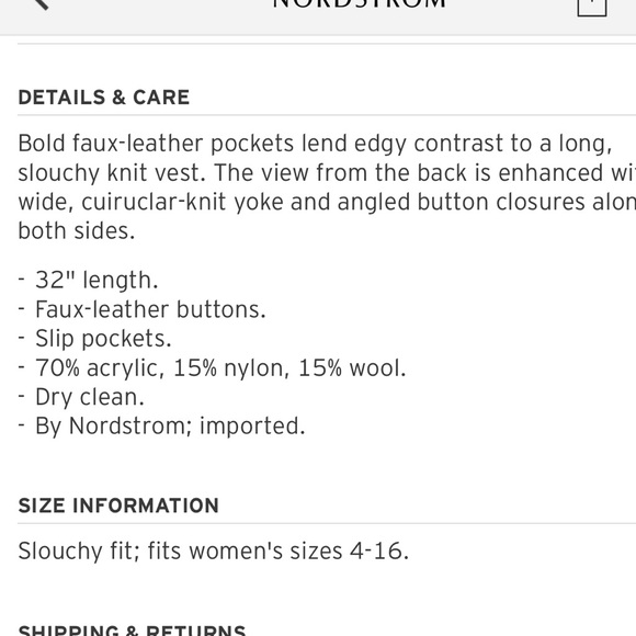 Nordstrom Long Sweater with Faux Leather pockets - Picture 2 of 3