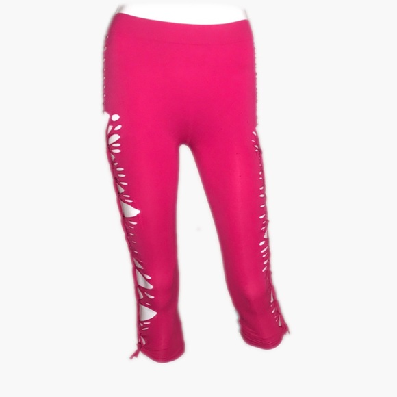 ✂️ CUSTOM • Reworked + cut up/weave pink leggings