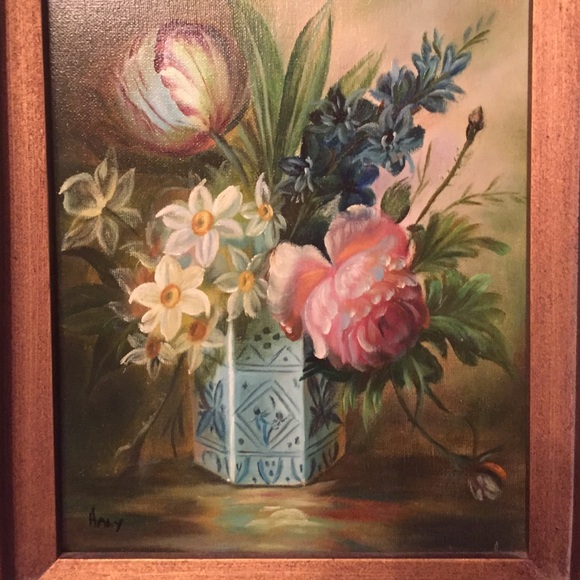 Oil on canvas florals in vase - Picture 3 of 4