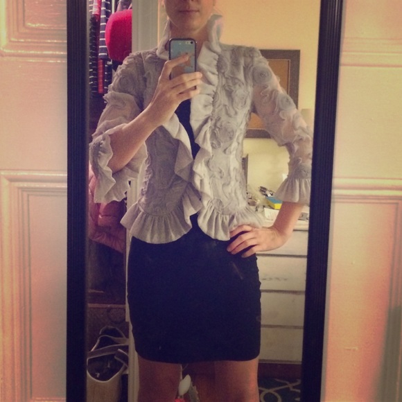 Silver ruffled evening cover up/blazer
