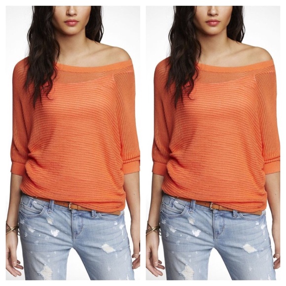 Express mesh dolman off shoulder knit sweater