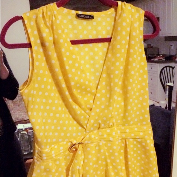 Sunny sleeveless warm yellow w/ white dots blouse