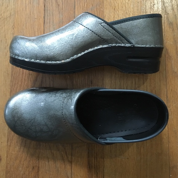 Silver shiny sanita clogs 38