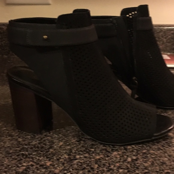 Black open toed booties w/ heel. Unworn. 😊