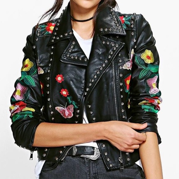 Bethany Boutique Embroidered Biker Jacket