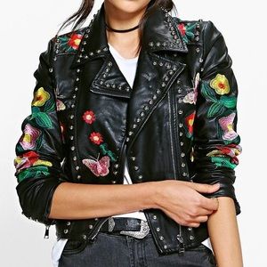 Bethany Boutique Embroidered Biker Jacket