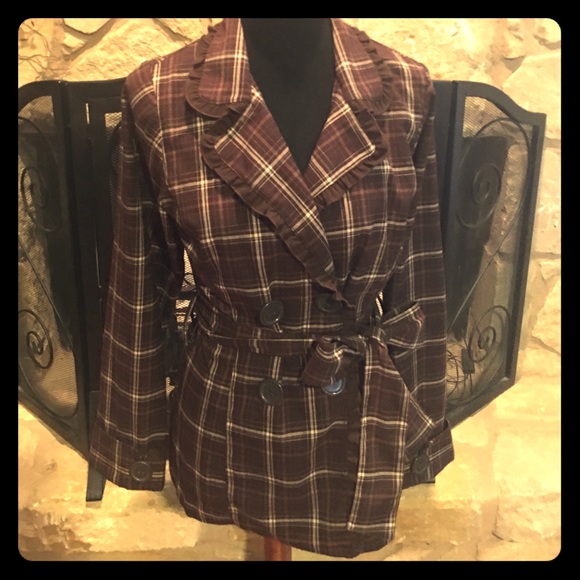 Button Down Brown and Cream Plaid color Jacket