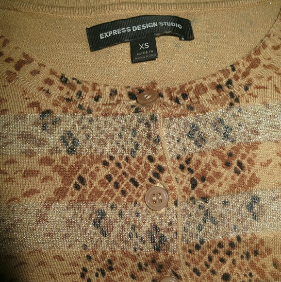 Express XS tan/gold cardigan sweater - Picture 2 of 4