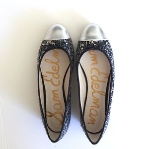 Sam Eldelman black & silver tweed ballerina shoes